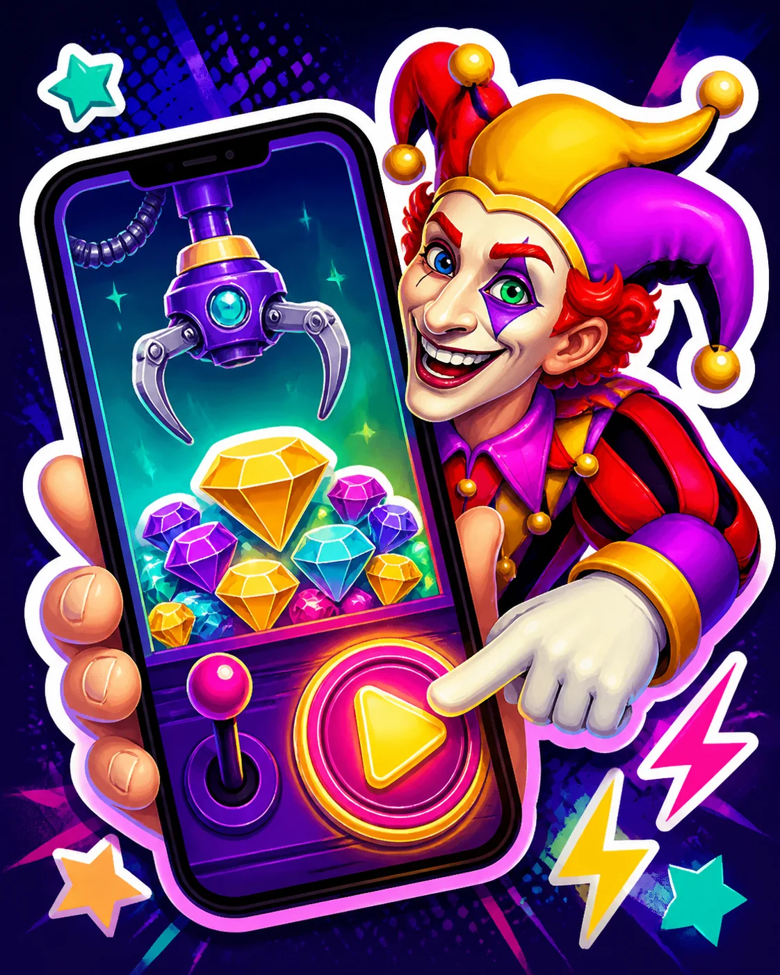 Teléfono con una garra sobre gemas y el Joker señalando el inicio